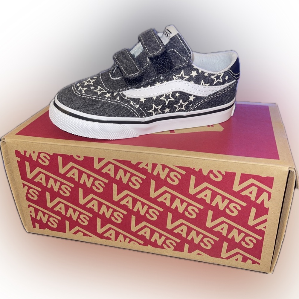 VANS Size 8 (Toddler) Kids black and white stars Sneakers Brooklyn LS V